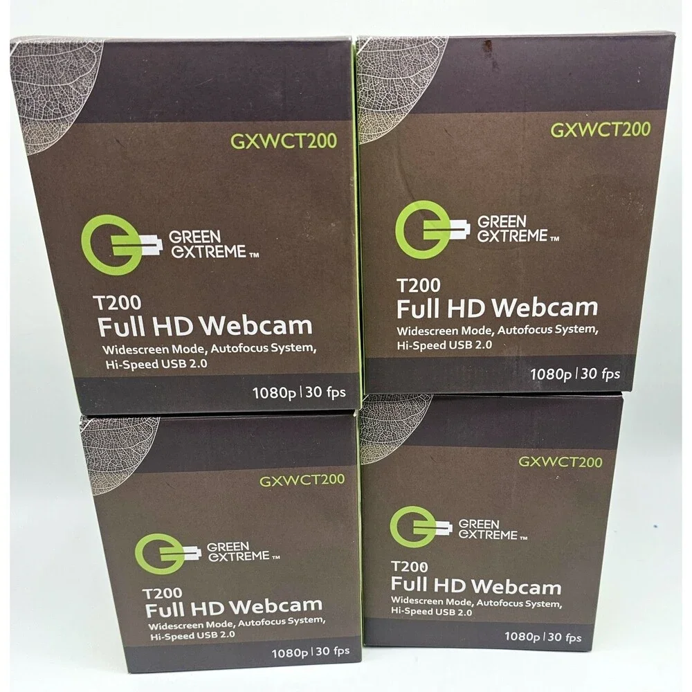LOT of 4: GREEN GXTREME T200 Full HD 1080p Webcams - Autofocus Mic USB 2.0 PC Ma